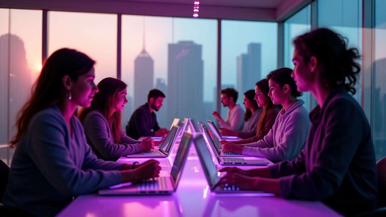Diverse professionals and students engaging in multilingual conversation in Atlanta
